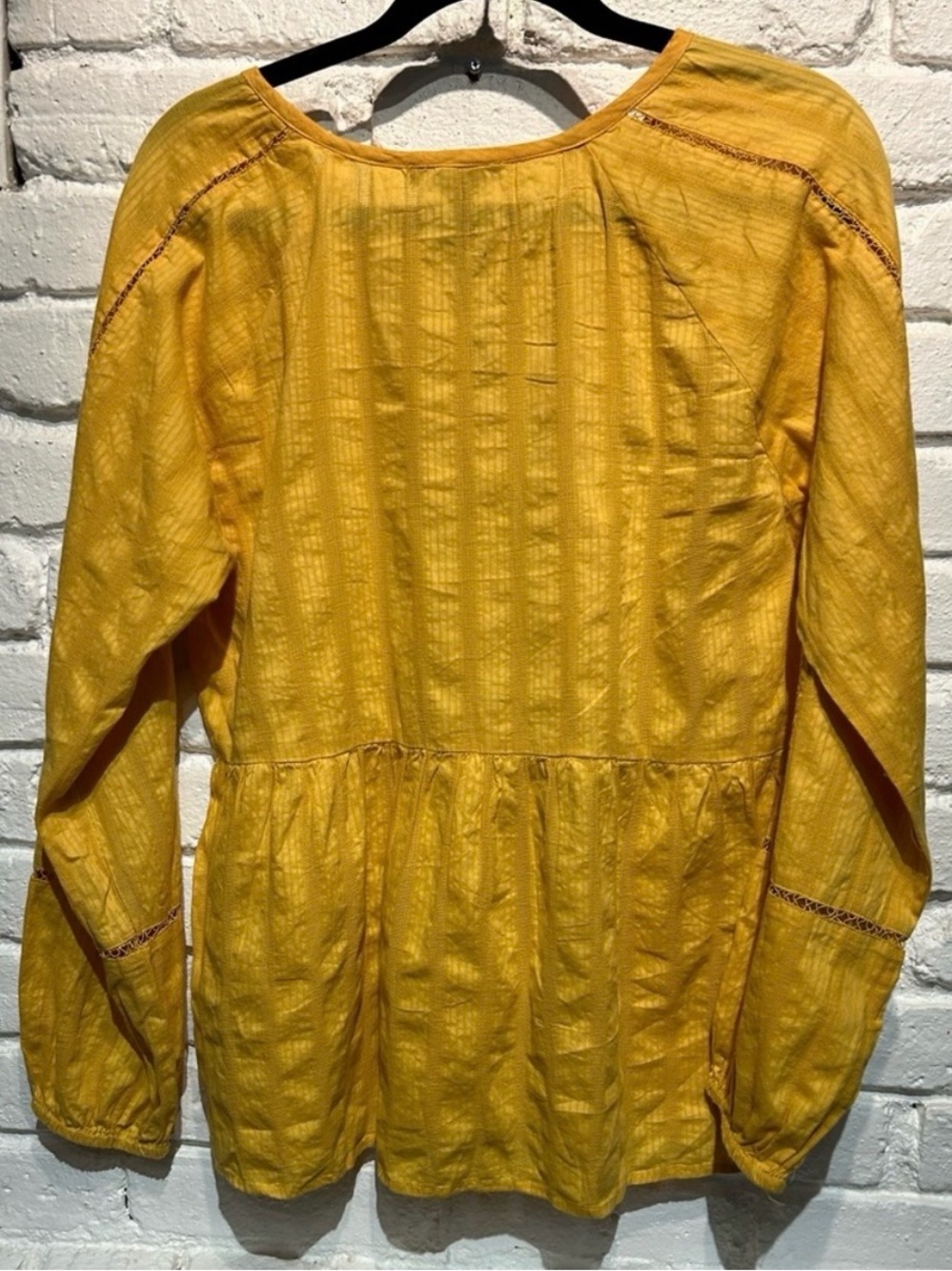Chelsea & Theodore Mustard Embroidered Boho Peasant Blouse S - Picture 4 of 6